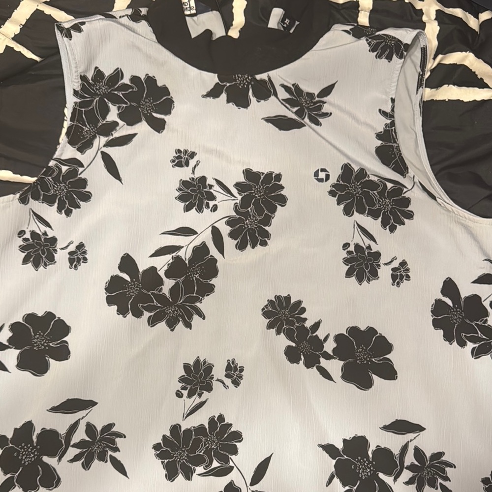 Lands' End Black and Gray Floral Blouse
